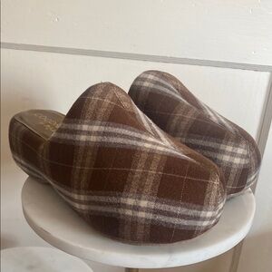 Plaid Brown Platform Clogs